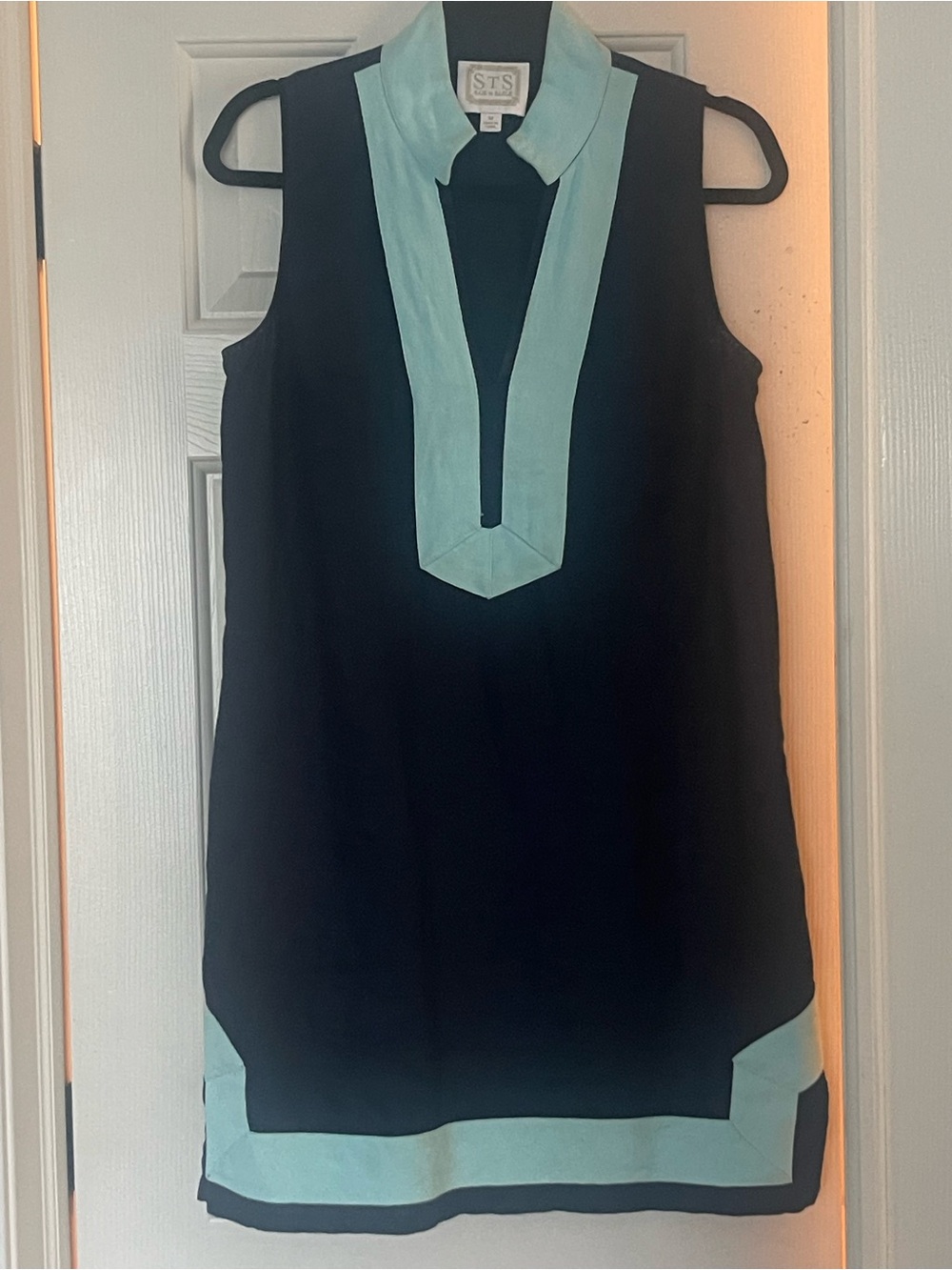 STS Sleeveless Navy Shift Dress with Mint Trim